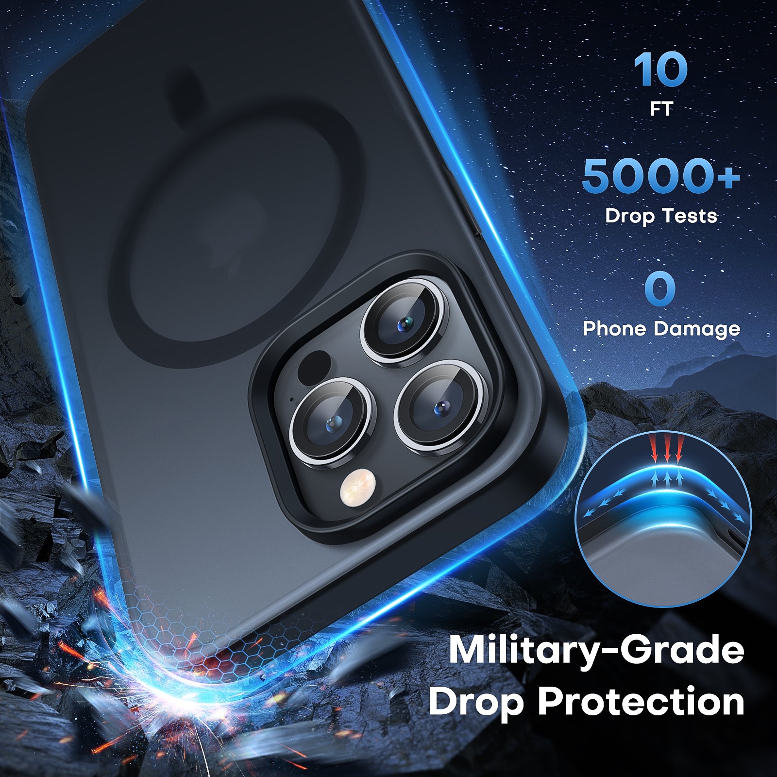 TAURI [5 in 1] Magnetic Case for iPhone 14 Pro [Military Grade Drop Protection] with 2X Screen Protector +2X Camera Lens Protector, Translucent Matte Slim Fit Compatible with Magsafe Case-Black