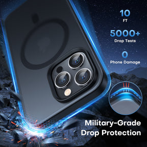 TAURI [5 in 1] Magnetic Case for iPhone 14 Pro [Military Grade Drop Protection] with 2X Screen Protector +2X Camera Lens Protector, Translucent Matte Slim Fit Compatible with Magsafe Case-Black