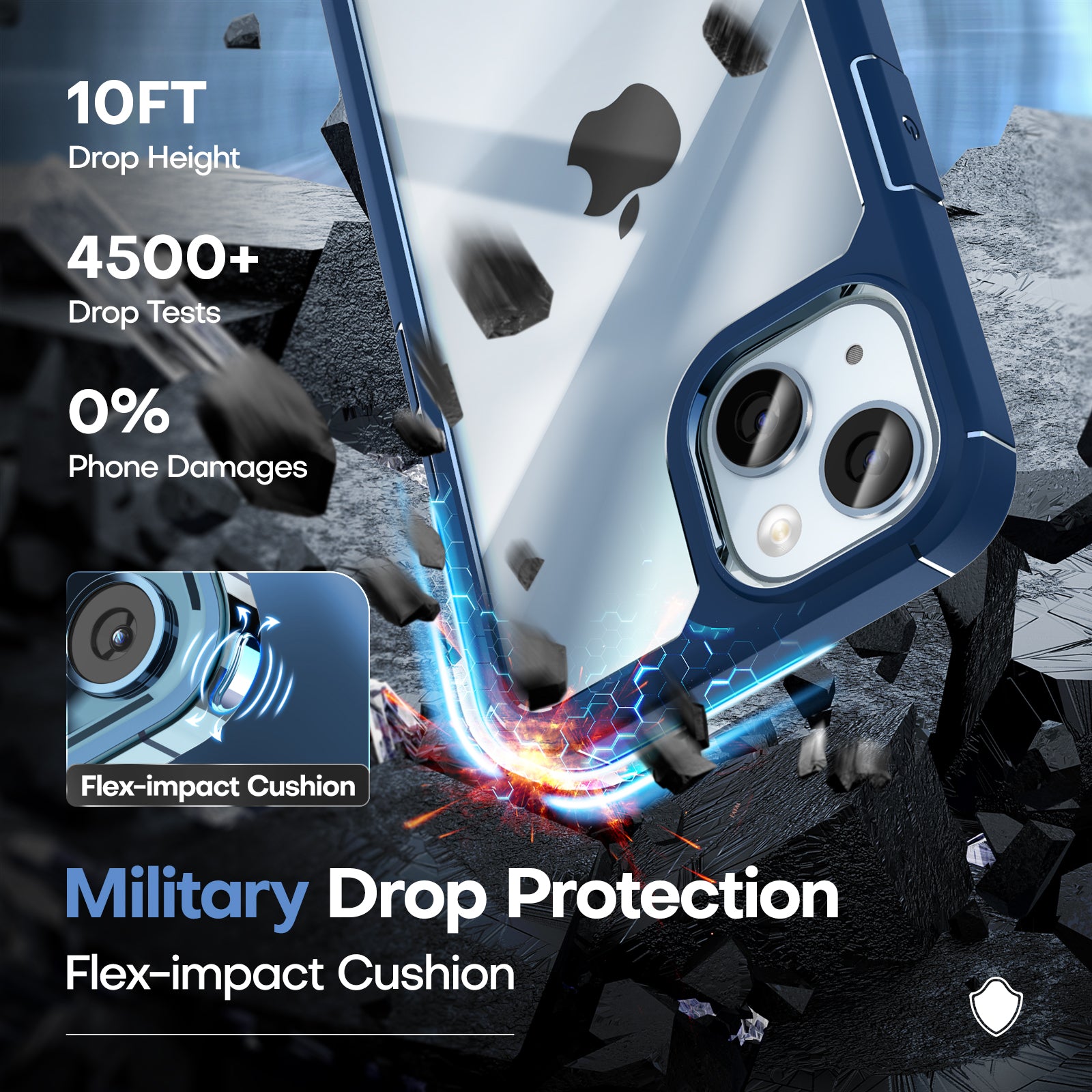 TAURI [5 in 1] for iPhone 14 Plus Case [Not Yellowing], with 2 Tempered Glass Screen Protectors+2 Camera Lens Protectors [Military Grade Protection] Shockproof Slim iPhone 14 Plus Case 6.7 Inch-Blue