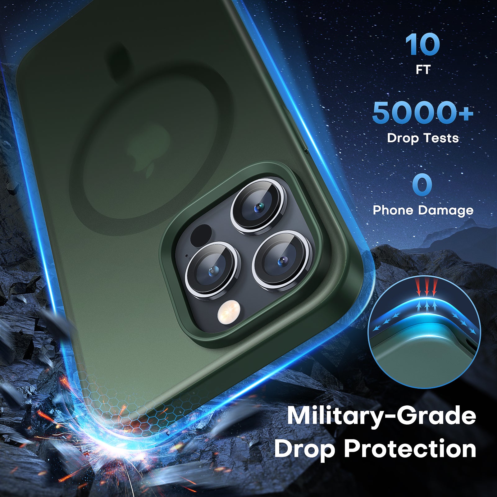 TAURI [5 in 1] Magnetic Case for iPhone 14 Pro [Military Grade Drop Protection] with 2X Screen Protector +2X Camera Lens Protector, Translucent Matte Slim Fit Compatible with Magsafe Case-Green