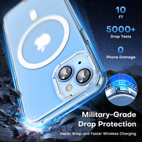 TAURI [5 in 1] Magnetic Case for iPhone 14 Plus [Military Grade Drop Protection] with 2X Screen Protector +2X Camera Lens Protector, Translucent Matte Slim Fit Compatible with Magsafe Case-Clear