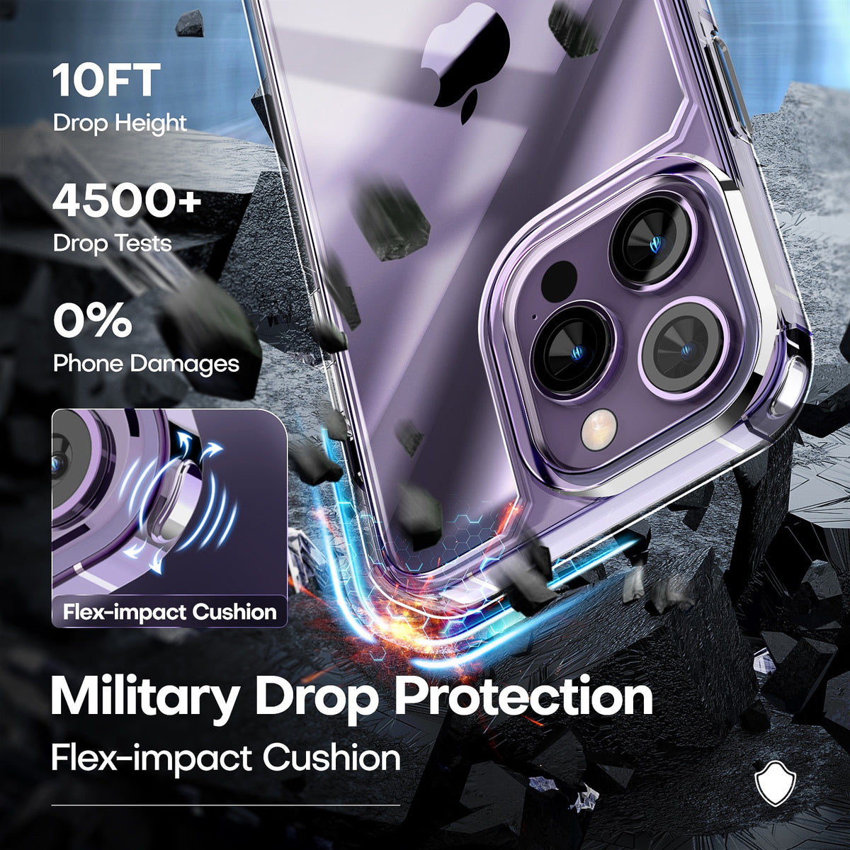 TAURI [5 in 1] for iPhone 14 Pro Max Case [Not Yellowing], with 2 Tempered Glass Screen Protectors + 2 Camera Lens Protectors [Military Grade Protection] Shockproof Slim 14 Pro Max 6.7 Inch, Clear