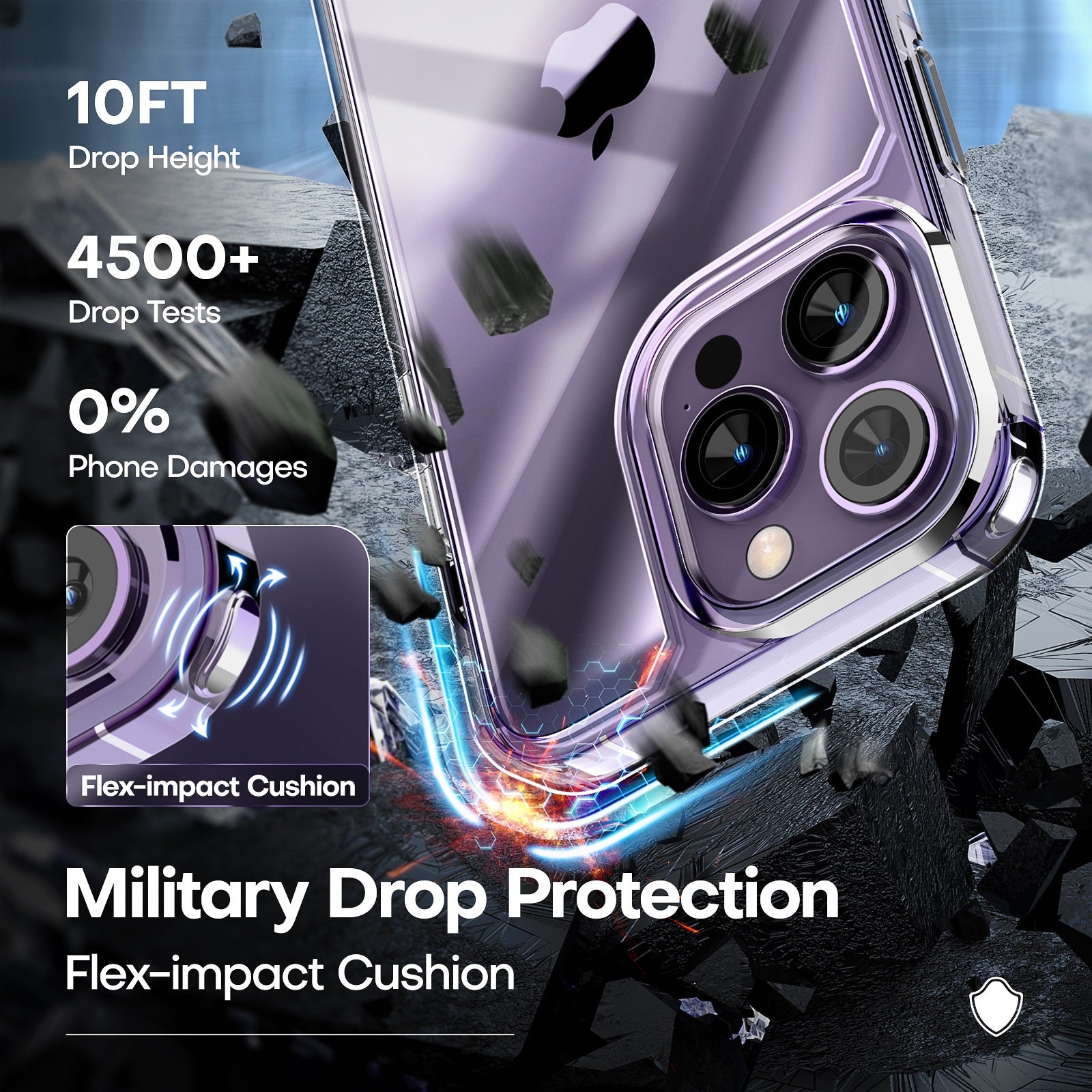 TAURI [5 in 1] for iPhone 14 Pro Case Clear, [Not Yellowing] with 2X Tempered Glass Screen Protector + 2X Camera Lens Protector, [Military Grade Drop Protection] Shockproof Slim Phone Case 6.1 Inch