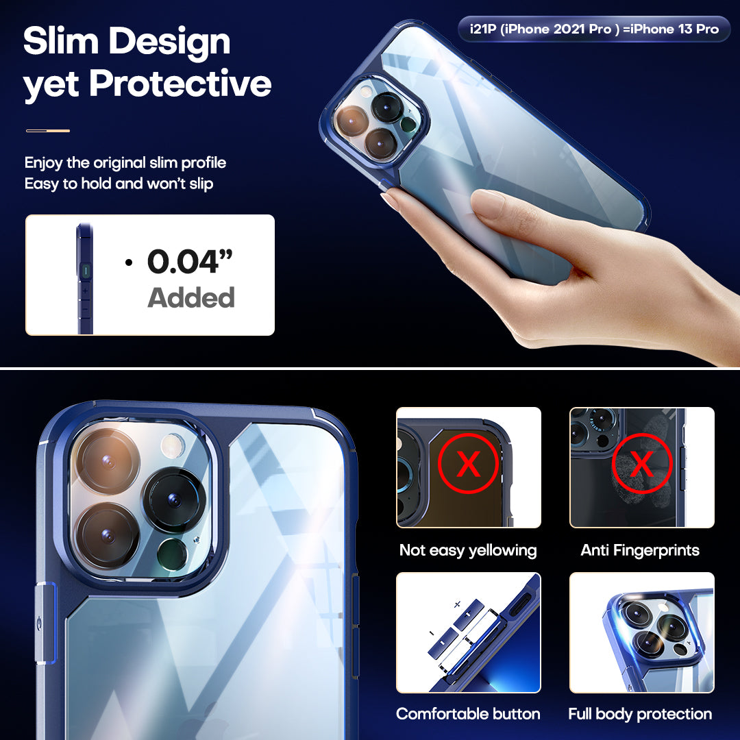 TAURI [3 in 1] Defender Designed for iPhone 13 Pro Case 6.1 Inch, with 2 Pack Tempered Glass Screen Protector + 2 Pack Camera Lens Protector [Military Grade Protection] Shockproof Slim Thin