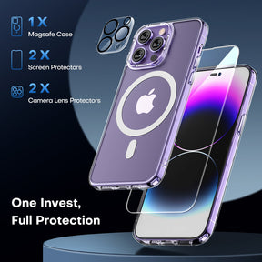 TAURI [5 in 1] Magnetic Case for iPhone 14 Pro Max [Military Grade Drop Protection] with 2X Screen Protector +2X Camera Lens Protector, Translucent Matte Slim Fit Compatible with Magsafe Case-Clear