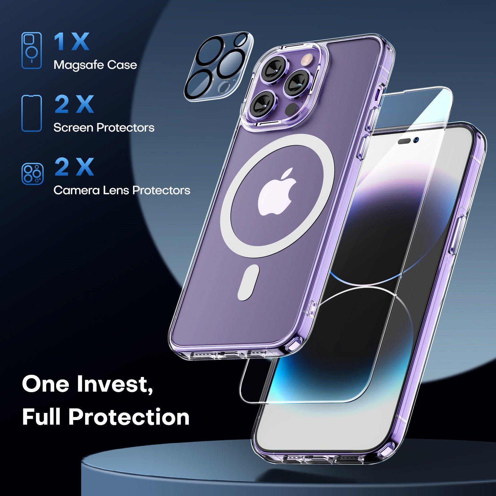 TAURI [5 in 1] Magnetic Case for iPhone 14 Pro [Military Grade Drop Protection] with 2X Screen Protector +2X Camera Lens Protector, Translucent Matte Slim Fit Compatible with Magsafe Case-Clear