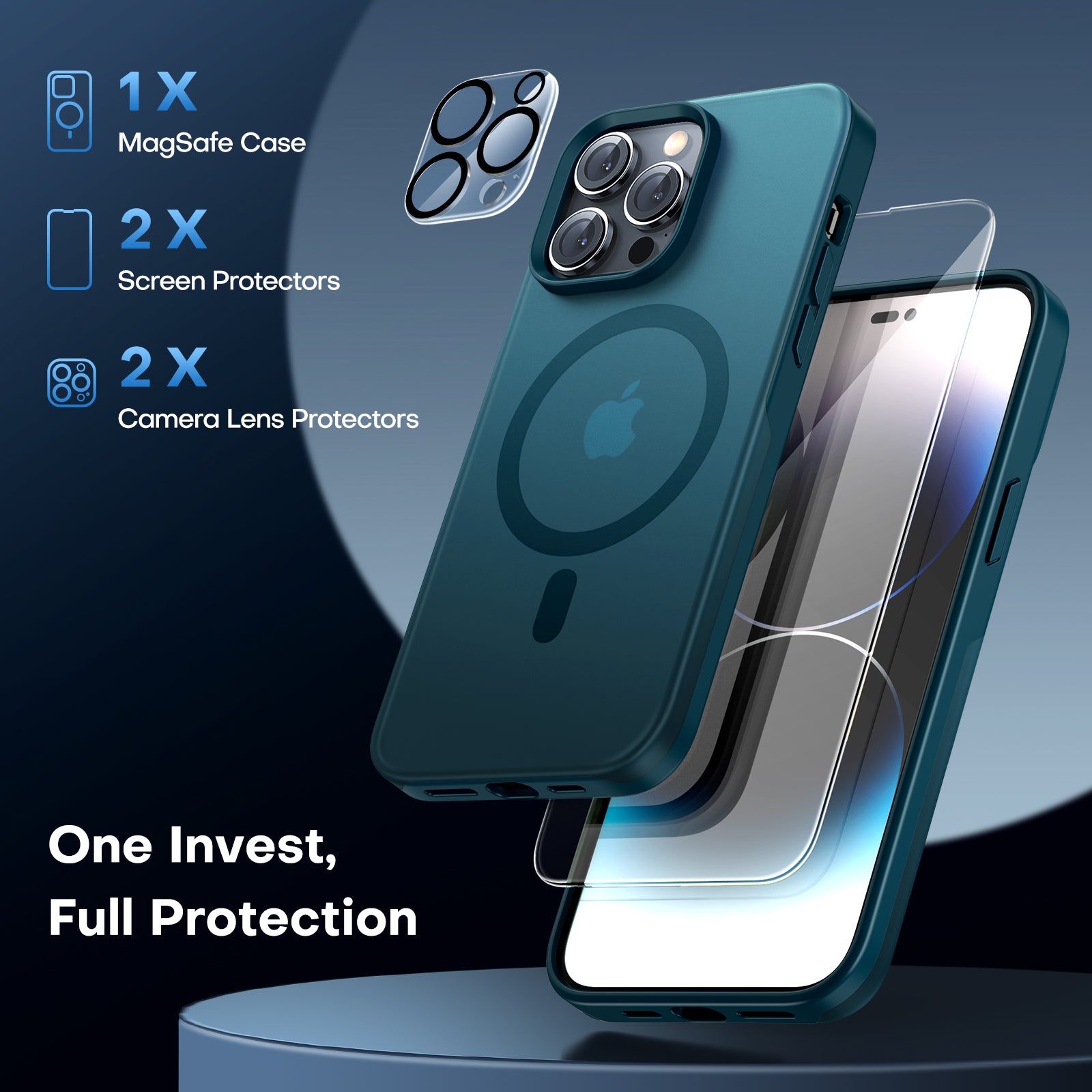TAURI [5 in 1] Magnetic Case for iPhone 14 Pro [Military Grade Drop Protection] with 2X Screen Protector +2X Camera Lens Protector, Translucent Matte Slim Fit Compatible with Magsafe Case-Clear