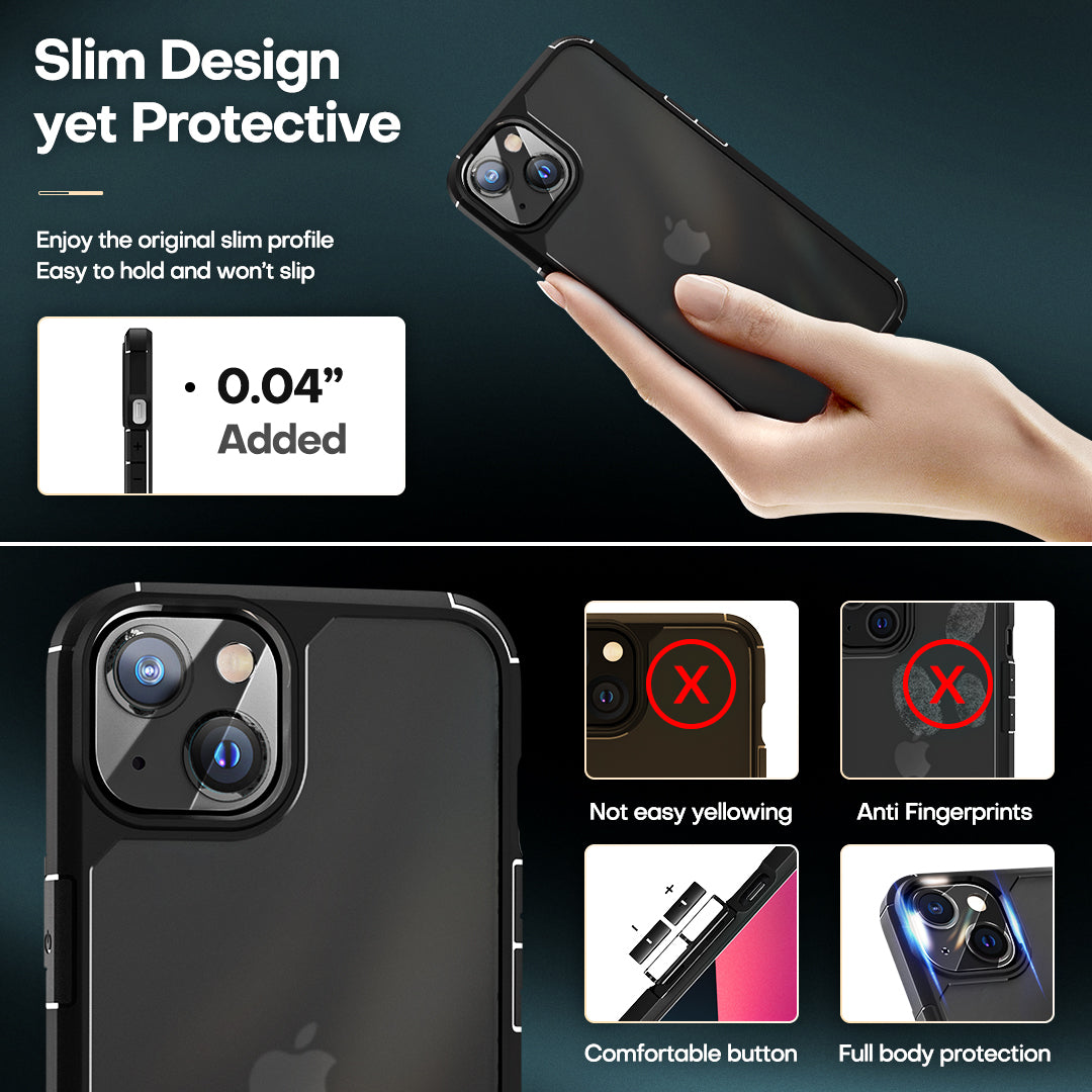 TAURI [3 in 1] Defender Designed for iPhone 13 Case 6.1 Inch, with 2 Pack Tempered Glass Screen Protector + 2 Pack Camera Lens Protector [Military Grade Protection] Shockproof Slim Thin