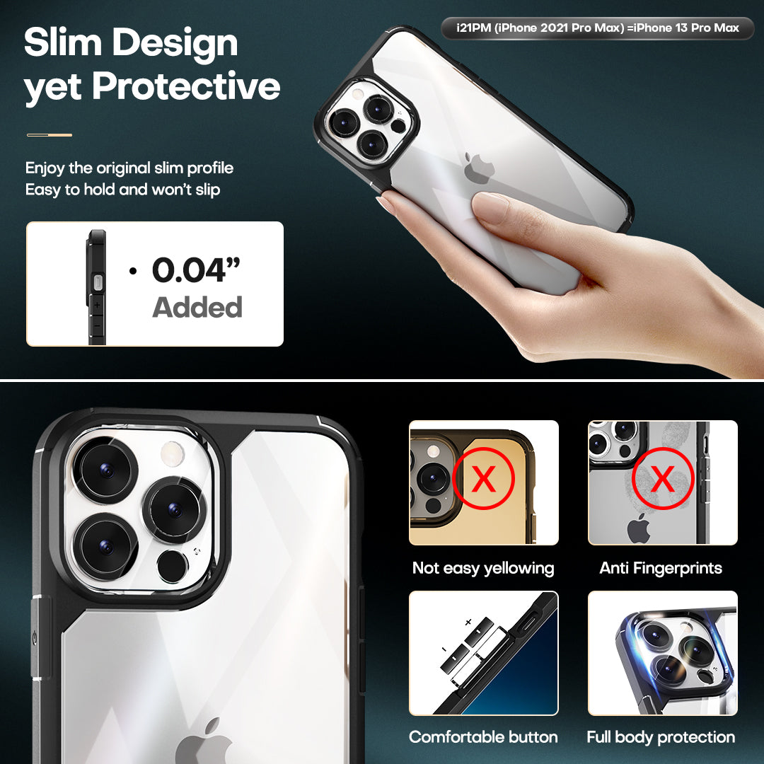 TAURI [3 in 1] Defender Designed for 13 Pro Max Case 6.7 Inch, with 2 Pack Tempered Glass Screen Protector + 2 Pack Camera Lens Protector [Military Grade Protection] Shockproof Slim Thin