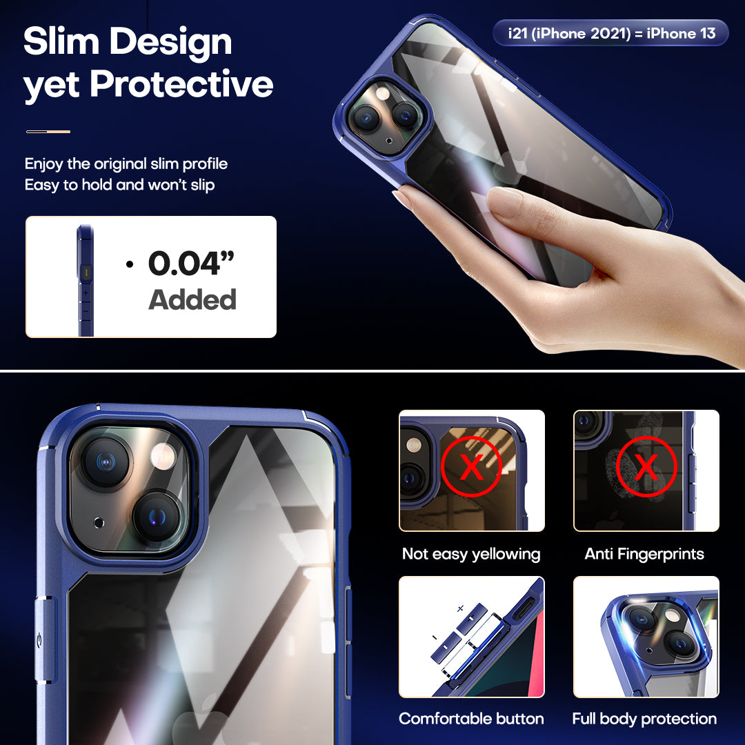 TAURI [3 in 1] Defender Designed for iPhone 13 Case 6.1 Inch, with 2 Pack Tempered Glass Screen Protector + 2 Pack Camera Lens Protector [Military Grade Protection] Shockproof Slim Thin