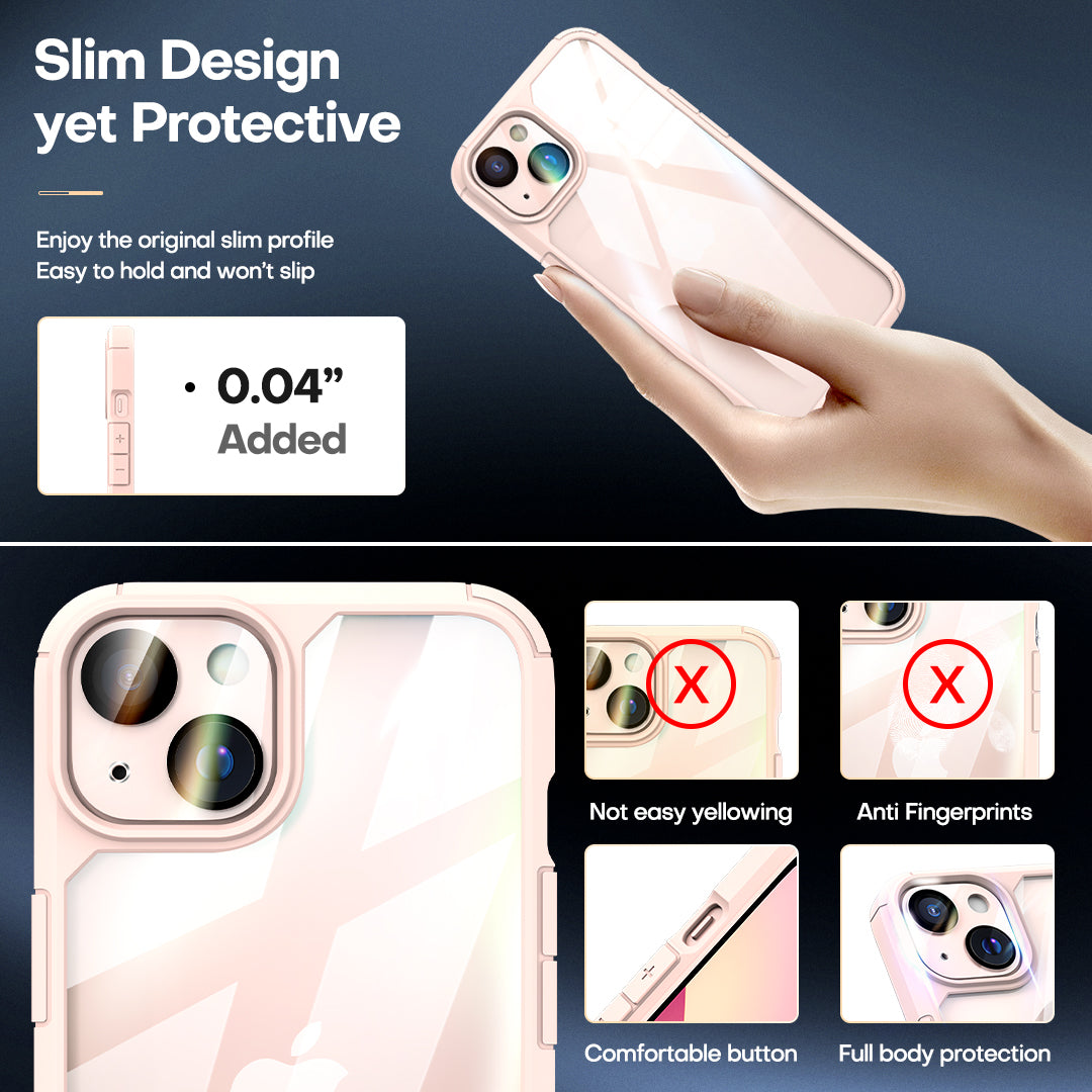 TAURI [3 in 1] Defender Designed for iPhone 13 Case 6.1 Inch, with 2 Pack Tempered Glass Screen Protector + 2 Pack Camera Lens Protector [Military Grade Protection] Shockproof Slim Thin