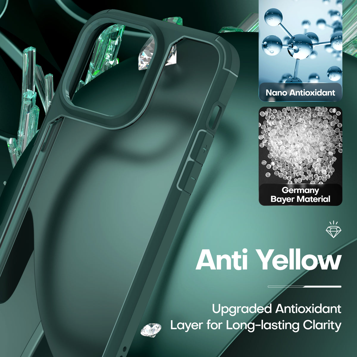 TAURI [5 in 1] for iPhone 14 Pro Case, [Not Yellowing] with 2X Tempered Glass Screen Protector + 2X Camera Lens Protector, [Military Grade Drop Protection] Shockproof Slim Phone Case 6.1 Inch, Green