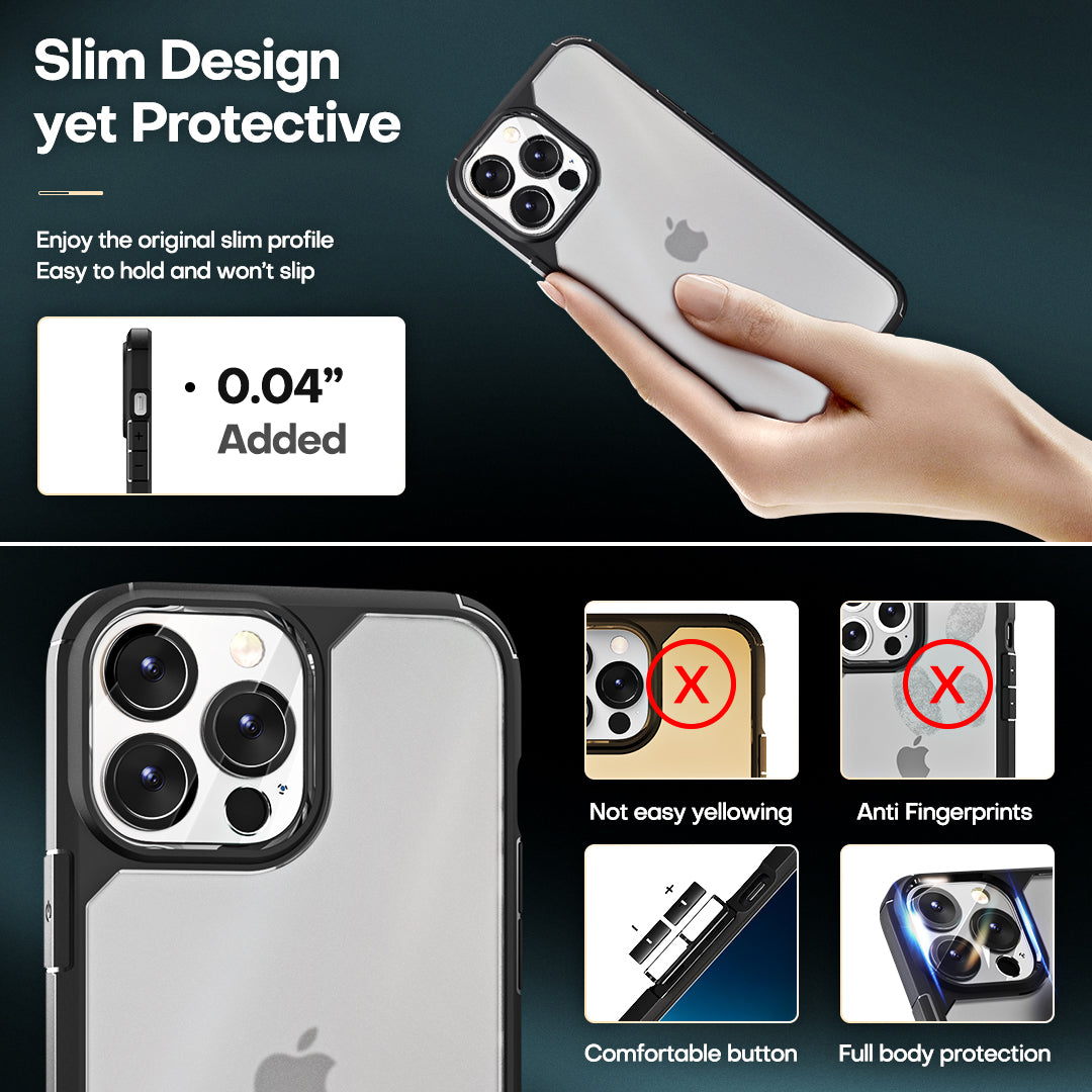 TAURI [3 in 1] Defender Designed for iPhone 13 Pro Case 6.1 Inch, with 2 Pack Tempered Glass Screen Protector + 2 Pack Camera Lens Protector [Military Grade Protection] Shockproof Slim Thin