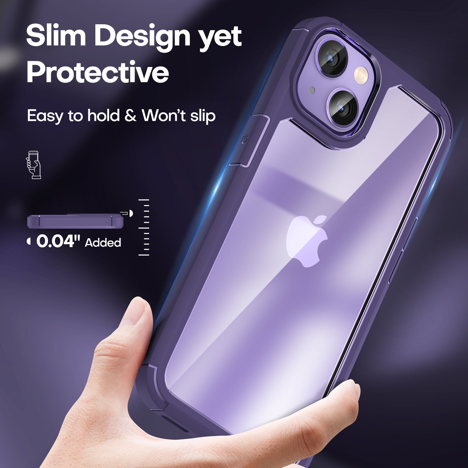 TAURI [5 in 1] for iPhone 14 Plus Case [Not Yellowing], with 2 Tempered Glass Screen Protectors+2 Camera Lens Protectors [Military Grade Protection] Shockproof Slim iPhone 14 Plus Case 6.7 Inch-Purple