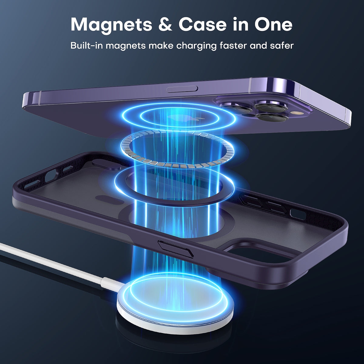 TAURI [5 in 1] Magnetic Case for iPhone 14 Pro Max [Military Grade Drop Protection] with 2X Screen Protector +2X Camera Lens Protector, Translucent Matte Slim Fit Compatible with Magsafe Case-Purple