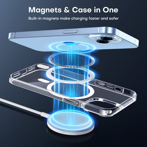 TAURI [5 in 1] Strong Magnetic Clear for iPhone 14 Case [Compatible with MagSafe] with 2 Screen Protector +2 Camera Lens Protector, [Military Drop Protection] Slim Phone Case for iPhone 14 6.1 Inch