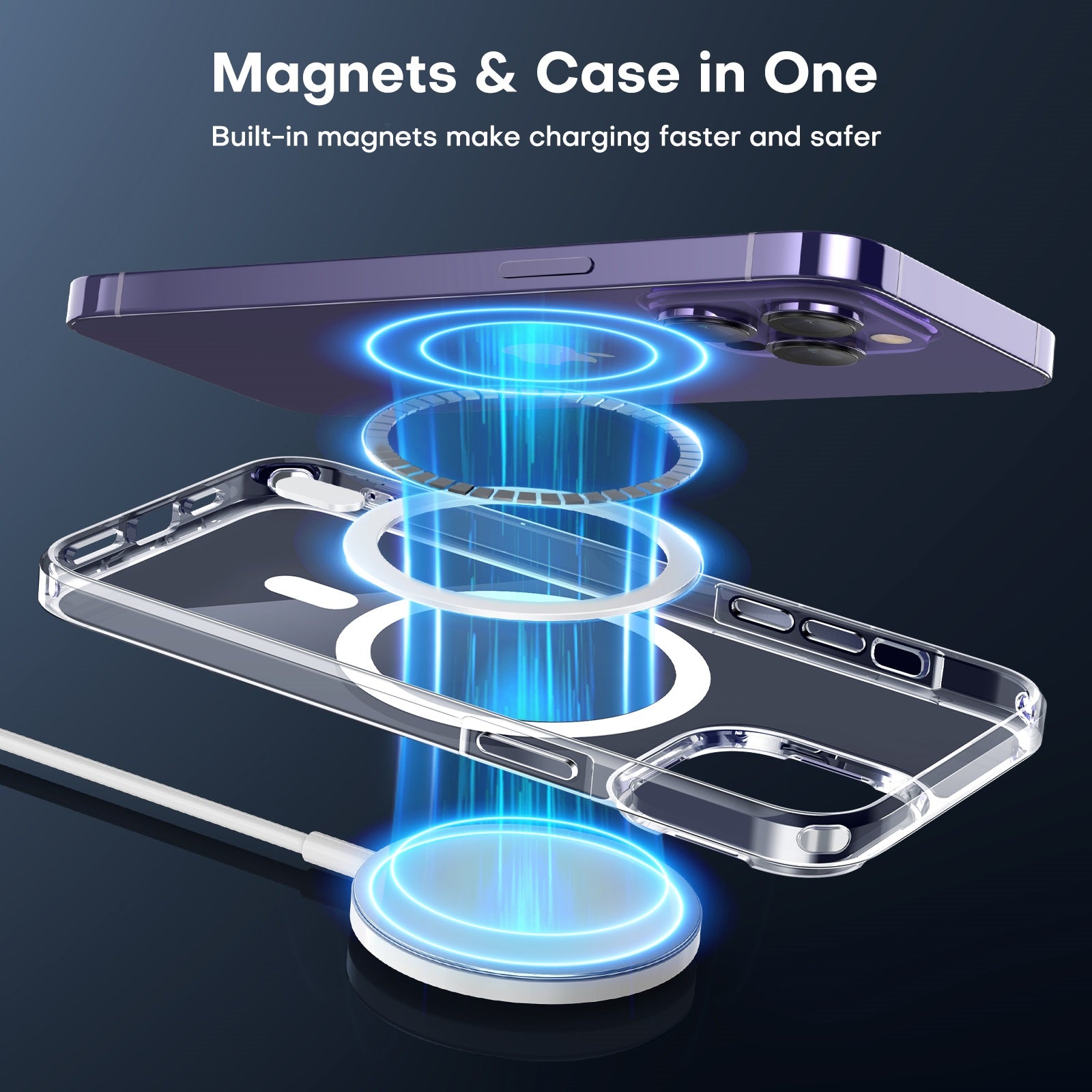 TAURI [5 in 1] Magnetic Case for iPhone 14 Pro [Military Grade Drop Protection] with 2X Screen Protector +2X Camera Lens Protector, Translucent Matte Slim Fit Compatible with Magsafe Case-Clear