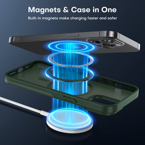 TAURI [5 in 1] Magnetic Case for iPhone 14 Pro Max [Military Grade Drop Protection] with 2X Screen Protector +2X Camera Lens Protector, Translucent Matte Slim Fit Compatible with Magsafe Case-Green