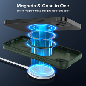 TAURI [5 in 1] Magnetic for iPhone 14 Case [Compatible with MagSafe] with 2 Screen Protector +2 Camera Lens Protector, [Military Grade Drop Protection] Translucent Matte Slim Case 6.1 Inch, Green