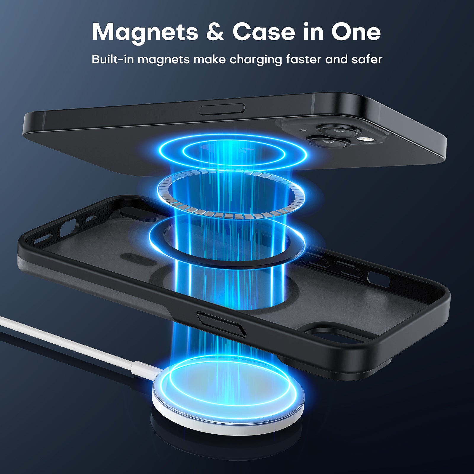 TAURI [5 in 1] Magnetic Case for iPhone 14 Plus [Military Grade Drop Protection] with 2X Screen Protector +2X Camera Lens Protector, Translucent Matte Slim Fit Compatible with Magsafe Case-Black