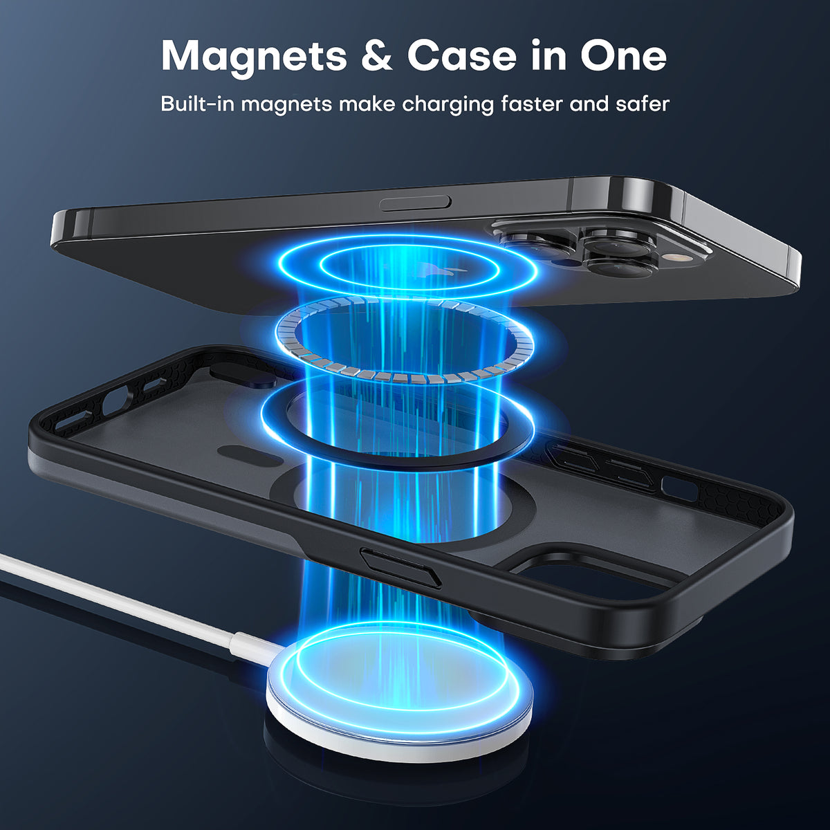 TAURI [5 in 1] Magnetic Case for iPhone 14 Pro [Military Grade Drop Protection] with 2X Screen Protector +2X Camera Lens Protector, Translucent Matte Slim Fit Compatible with Magsafe Case-Black