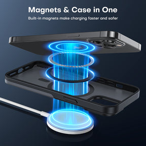 TAURI [5 in 1] Magnetic Case for iPhone 14 Pro [Military Grade Drop Protection] with 2X Screen Protector +2X Camera Lens Protector, Translucent Matte Slim Fit Compatible with Magsafe Case-Black