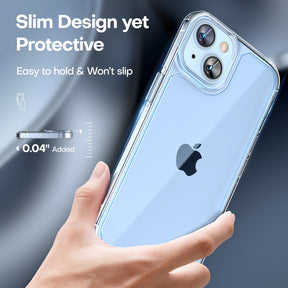 TAURI [5 in 1] for iPhone 14 Plus Case [Not Yellowing], with 2 Tempered Glass Screen Protectors+2 Camera Lens Protectors [Military Grade Protection] Shockproof Slim iPhone 14 Plus Case 6.7 Inch-Clear