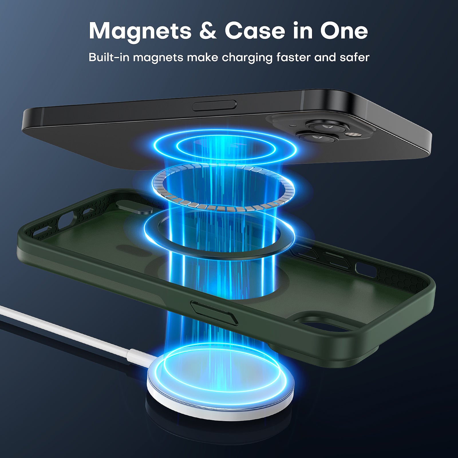 TAURI [5 in 1] Magnetic Case for iPhone 14 Plus [Military Grade Drop Protection] with 2X Screen Protector +2X Camera Lens Protector, Translucent Matte Slim Fit Compatible with Magsafe Case-Green