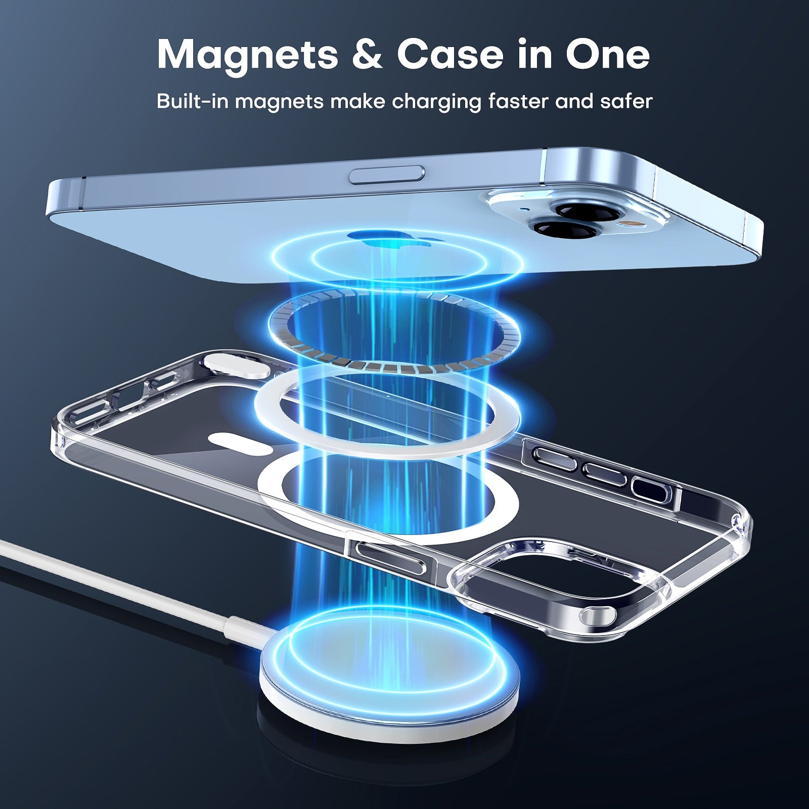 TAURI [5 in 1] Magnetic Case for iPhone 14 Plus [Military Grade Drop Protection] with 2X Screen Protector +2X Camera Lens Protector, Translucent Matte Slim Fit Compatible with Magsafe Case-Clear