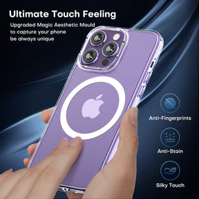 TAURI [5 in 1] Magnetic Case for iPhone 14 Pro Max [Military Grade Drop Protection] with 2X Screen Protector +2X Camera Lens Protector, Translucent Matte Slim Fit Compatible with Magsafe Case-Clear
