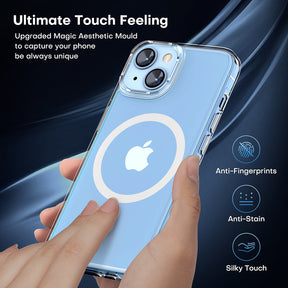 TAURI [5 in 1] Magnetic Case for iPhone 14 Plus [Military Grade Drop Protection] with 2X Screen Protector +2X Camera Lens Protector, Translucent Matte Slim Fit Compatible with Magsafe Case-Clear