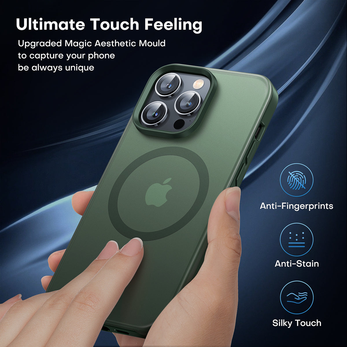 TAURI [5 in 1] Magnetic Case for iPhone 14 Pro Max [Military Grade Drop Protection] with 2X Screen Protector +2X Camera Lens Protector, Translucent Matte Slim Fit Compatible with Magsafe Case-Green