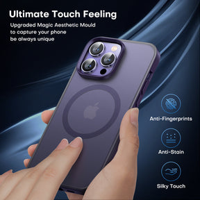 TAURI [5 in 1] Magnetic Case for iPhone 14 Pro [Military Grade Drop Protection] with 2X Screen Protector +2X Camera Lens Protector, Translucent Matte Slim Fit Compatible with Magsafe Case-Purple