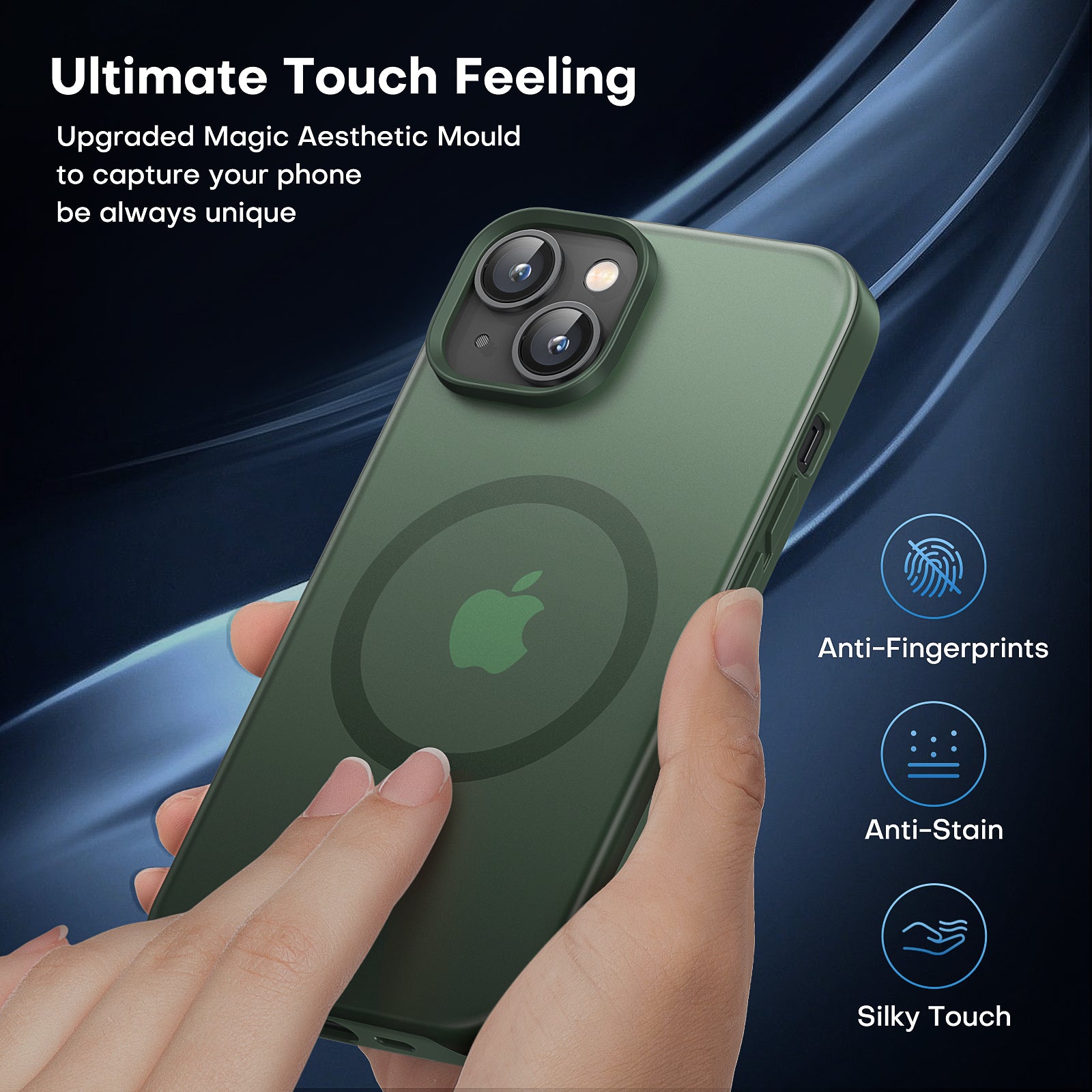 TAURI [5 in 1] Magnetic for iPhone 14 Case [Compatible with MagSafe] with 2 Screen Protector +2 Camera Lens Protector, [Military Grade Drop Protection] Translucent Matte Slim Case 6.1 Inch, Green