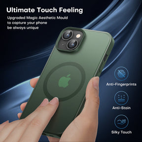 TAURI [5 in 1] Magnetic for iPhone 14 Case [Compatible with MagSafe] with 2 Screen Protector +2 Camera Lens Protector, [Military Grade Drop Protection] Translucent Matte Slim Case 6.1 Inch, Green
