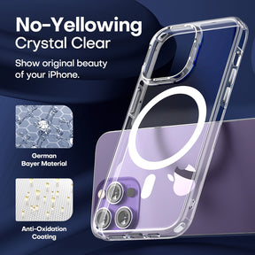 TAURI [5 in 1] Magnetic Case for iPhone 14 Pro Max [Military Grade Drop Protection] with 2X Screen Protector +2X Camera Lens Protector, Translucent Matte Slim Fit Compatible with Magsafe Case-Clear