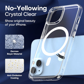 TAURI [5 in 1] Magnetic Case for iPhone 14 Plus [Military Grade Drop Protection] with 2X Screen Protector +2X Camera Lens Protector, Translucent Matte Slim Fit Compatible with Magsafe Case-Clear