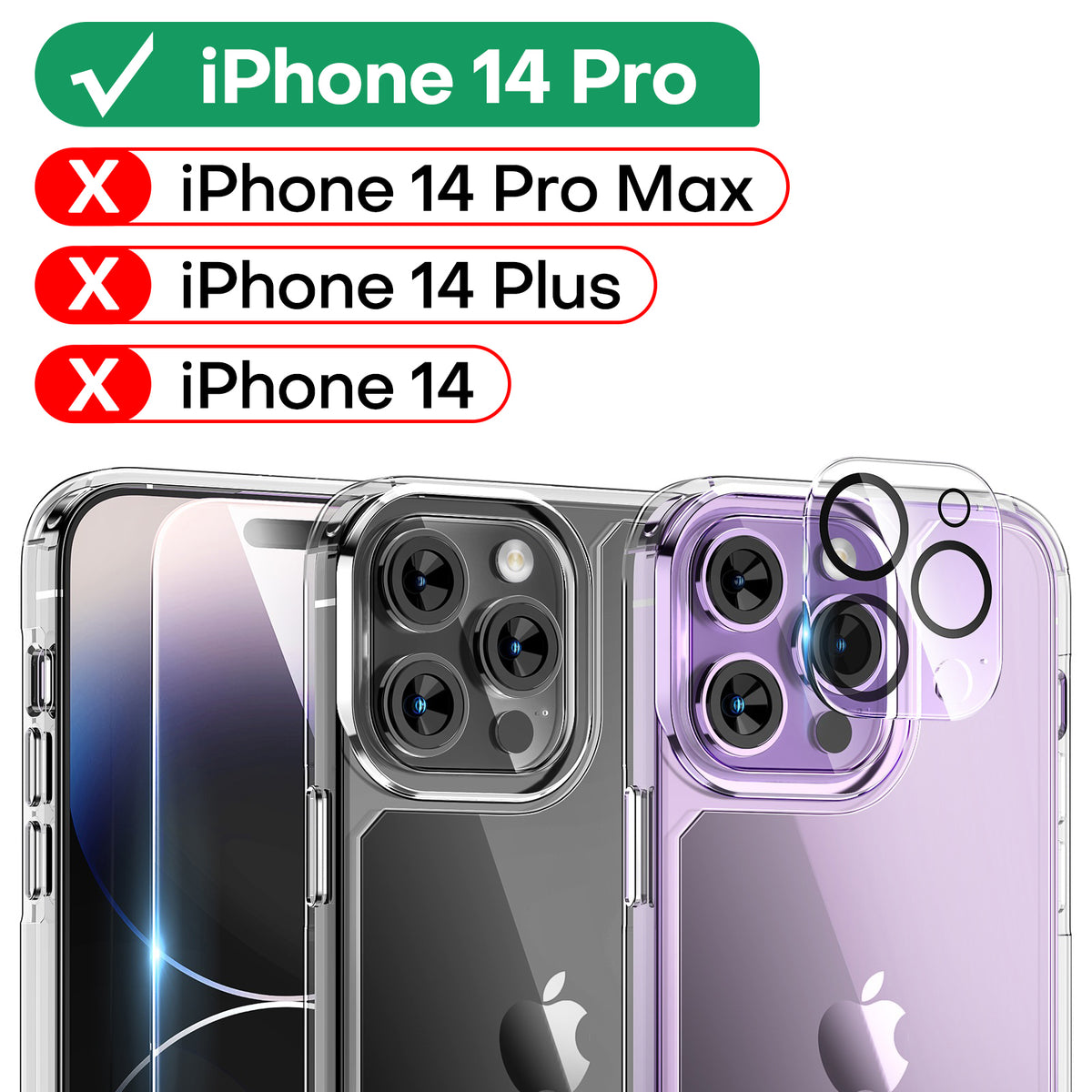TAURI [5 in 1] for iPhone 14 Pro Case Clear, [Not Yellowing] with 2X Tempered Glass Screen Protector + 2X Camera Lens Protector, [Military Grade Drop Protection] Shockproof Slim Phone Case 6.1 Inch