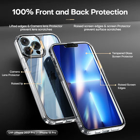 TAURI [3 in 1] Defender Designed for iPhone 13 Pro Case 6.1 Inch, with 2 Pack Tempered Glass Screen Protector + 2 Pack Camera Lens Protector [Military Grade Protection] Shockproof Slim Thin