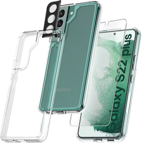 TAURI [5 in 1] Shockproof Designed for Samsung Galaxy S22 Plus Case 5G 6.6 Inch, with 2 Pack Tempered Glass Screen Protector + 2 Pack Camera Lens Protector [Military Grade Protection] Slim Cover