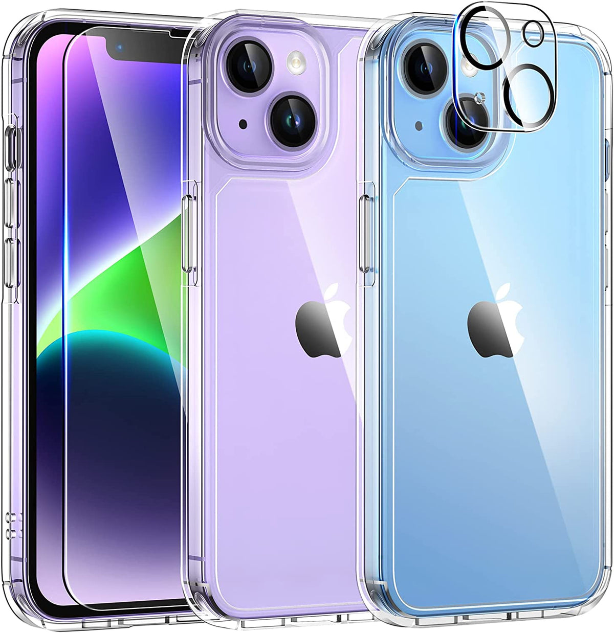 TAURI [5 in 1] for iPhone 14 Case Clear, [Not Yellowing] with 2 Tempered Glass Screen Protector + 2 Camera Lens Protector [Military Grade Drop Protection] Shockproof Slim iPhone 14 Cover 6.1 Inch