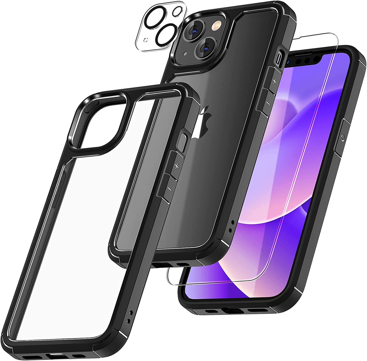 TAURI [5 in 1] for iPhone 14 Case, [Not Yellowing] with 2 Tempered Glass Screen Protector + 2 Camera Lens Protector [Military Drop Protection] Shockproof Slim Phone Case for iPhone 14 6.1 Inch-Black