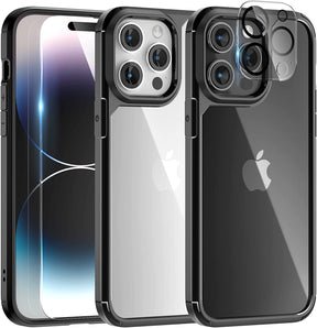 TAURI [5 in 1] for iPhone 14 Pro Case, [Not Yellowing] with 2X Tempered Glass Screen Protector + 2X Camera Lens Protector, [Military Grade Drop Protection] Shockproof Slim Phone Case 6.1 Inch, Black