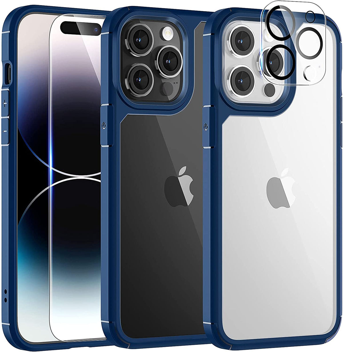 TAURI [5 in 1] for iPhone 14 Pro Case, [Not Yellowing] with 2X Tempered Glass Screen Protector + 2X Camera Lens Protector, [Military Grade Drop Protection] Shockproof Slim Phone Case 6.1 Inch, Blue