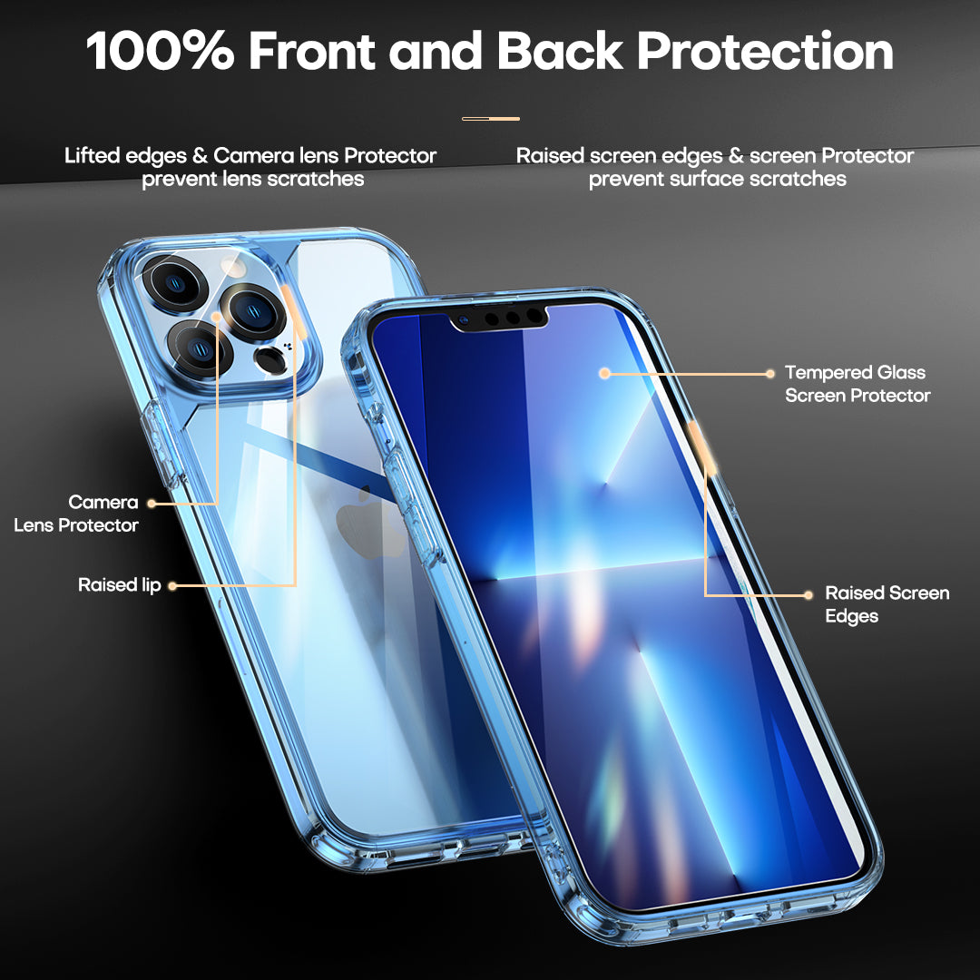 TAURI [3 in 1] Defender Designed for 13 Pro Max Case 6.7 Inch, with 2 Pack Tempered Glass Screen Protector + 2 Pack Camera Lens Protector [Military Grade Protection] Shockproof Slim Thin