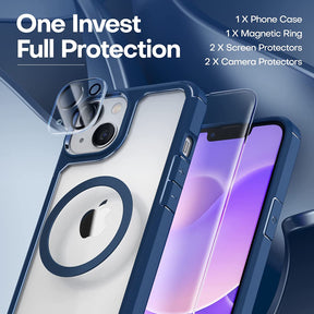 TAURI [5 in 1] for iPhone 14 Case, [Not Yellowing] with 2 Tempered Glass Screen Protector + 2 Camera Lens Protector [Military Drop Protection] Shockproof Slim Phone Case for iPhone 14 6.1 Inch-Blue