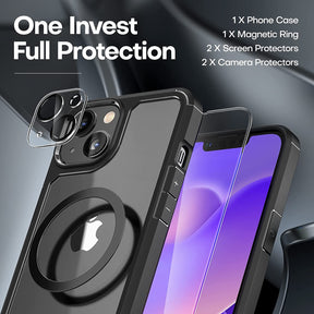 TAURI [5 in 1] for iPhone 14 Case, [Not Yellowing] with 2 Tempered Glass Screen Protector + 2 Camera Lens Protector [Military Drop Protection] Shockproof Slim Phone Case for iPhone 14 6.1 Inch-Black