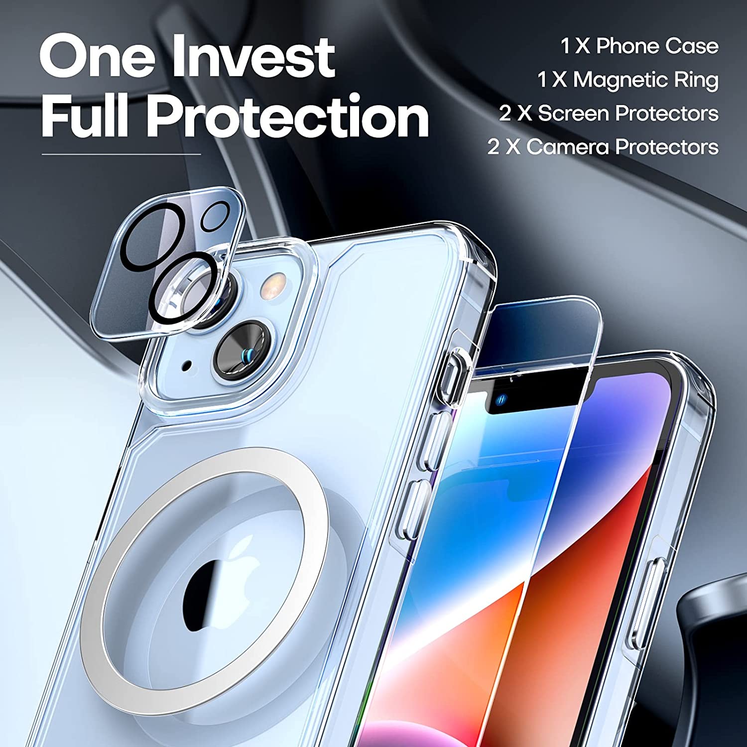 TAURI [5 in 1] for iPhone 14 Case Clear, [Not Yellowing] with 2 Tempered Glass Screen Protector + 2 Camera Lens Protector [Military Grade Drop Protection] Shockproof Slim iPhone 14 Cover 6.1 Inch