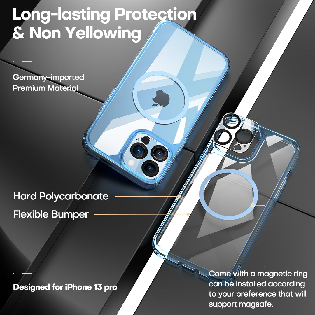 TAURI [3 in 1] Defender Designed for iPhone 13 Pro Case 6.1 Inch, with 2 Pack Tempered Glass Screen Protector + 2 Pack Camera Lens Protector [Military Grade Protection] Shockproof Slim Thin