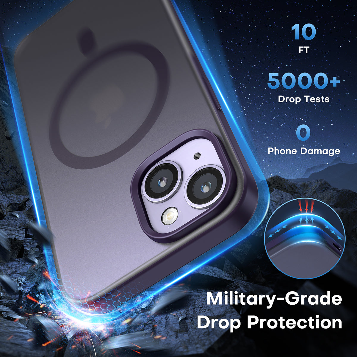 TAURI [5 in 1] Magnetic Case for iPhone 14 Plus [Military Grade Drop Protection] with 2X Screen Protector +2X Camera Lens Protector, Translucent Matte Slim Fit Compatible with Magsafe Case-Purple